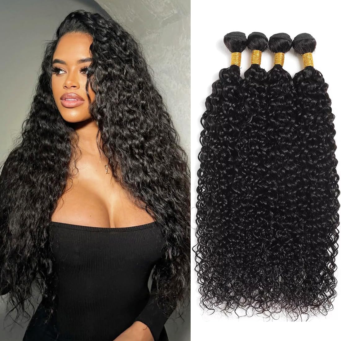 Amazon.com: Taziza Human Hair Bundles Water Wave(20 22 24 26  display picture 3