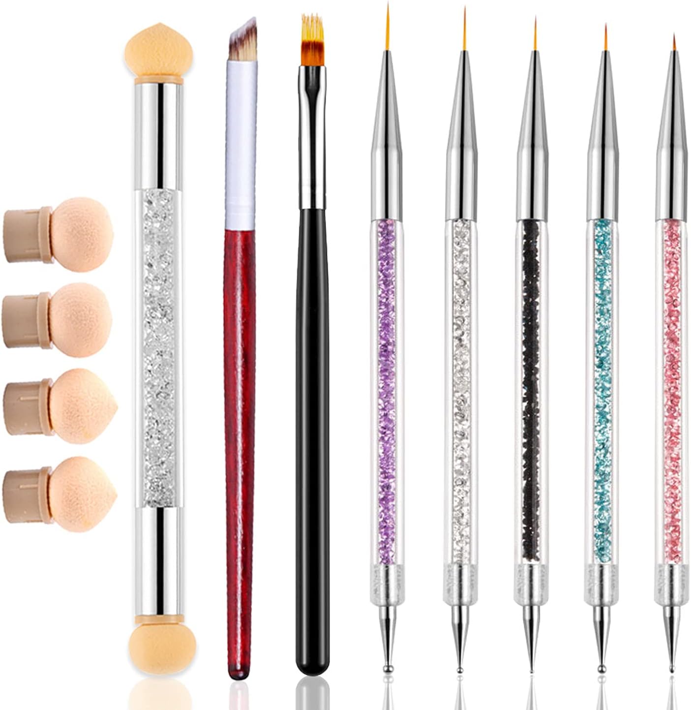 WOKOTO8 Pcs Ombre Nail Brush Nail Art Brushes Set With 4 Nail Sponges Tips Ombre Brush For Gel Nails Gradient Nail Brushes For Ombre Acrylic Nail Art Liner Brushes Dotting Tools With Different Size