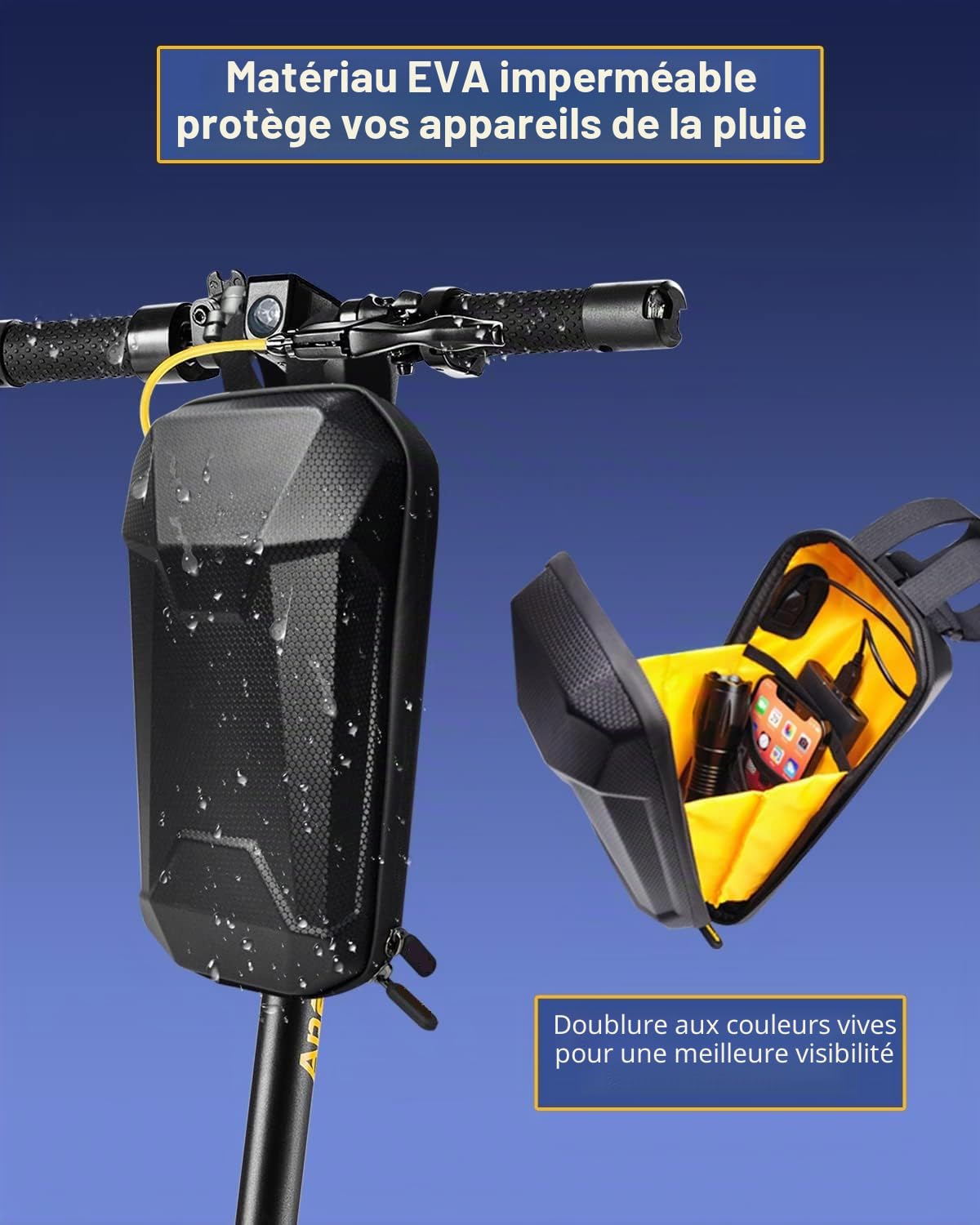 SYNAGY Sac de Rangement pour Guidon de Trottinette avec Port de Charge USB, Sacs Avant pour Trottinette électrique, Coque Rigide étanche
