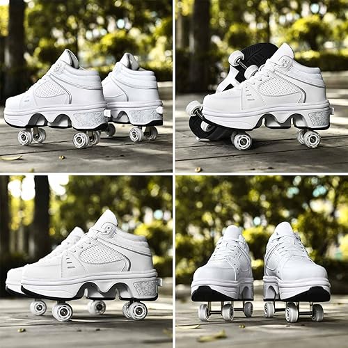 Miniatura 4 de Zapatos de patinaje para mujer, cuatro rondas, patines para niños que se convierten en patines de ruedas, zapatos ligeros para exteriores con ruedas