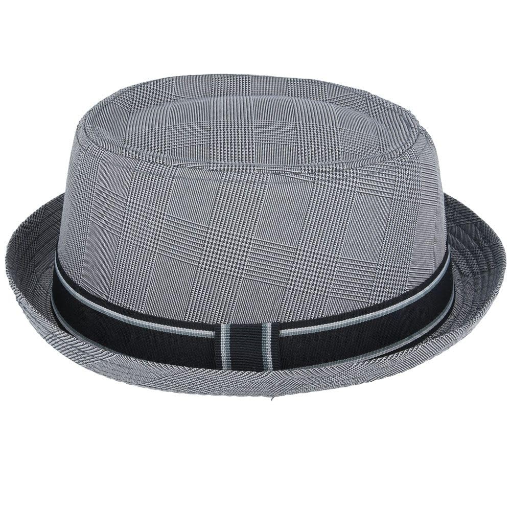 Viz-Uk Wear Men's Light Grey Unisex Cotton Blend Pork Pie Hat With Stripey Band (, 59Cm)