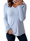 Women's Casual T Shirts Long Sleeve V Neck Ribbed Knit Tops Tee Shirts