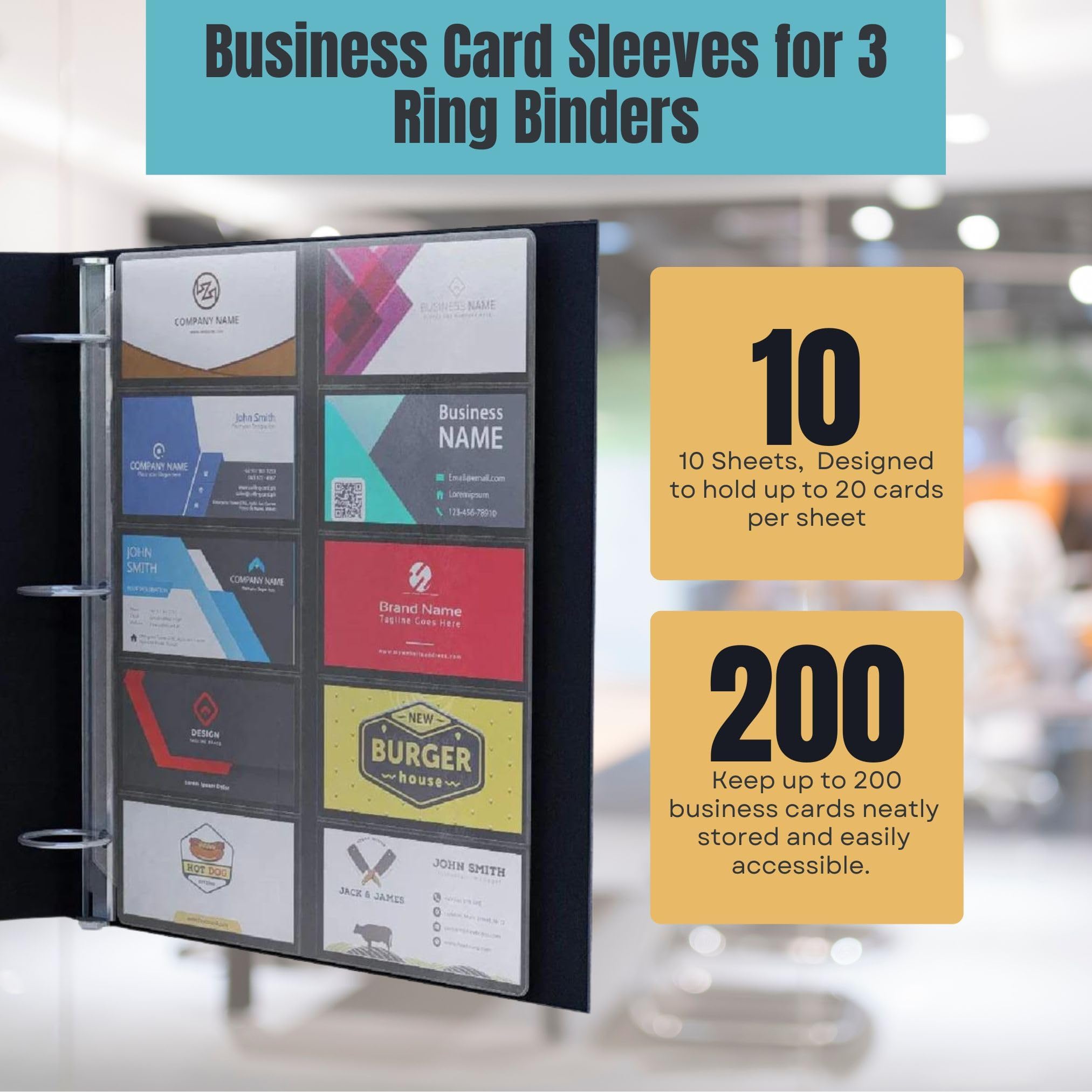 Business Card Sleeves for 3 Ring Binders, Heavy Duty Clear Page Protectors,  Plastic Card Holder Sheets, 10 Pack, 20 Cards Per Sheet : Amazon.co.uk: 
