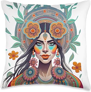 mondala colorful lady bohemian boho for women Throw Pillow