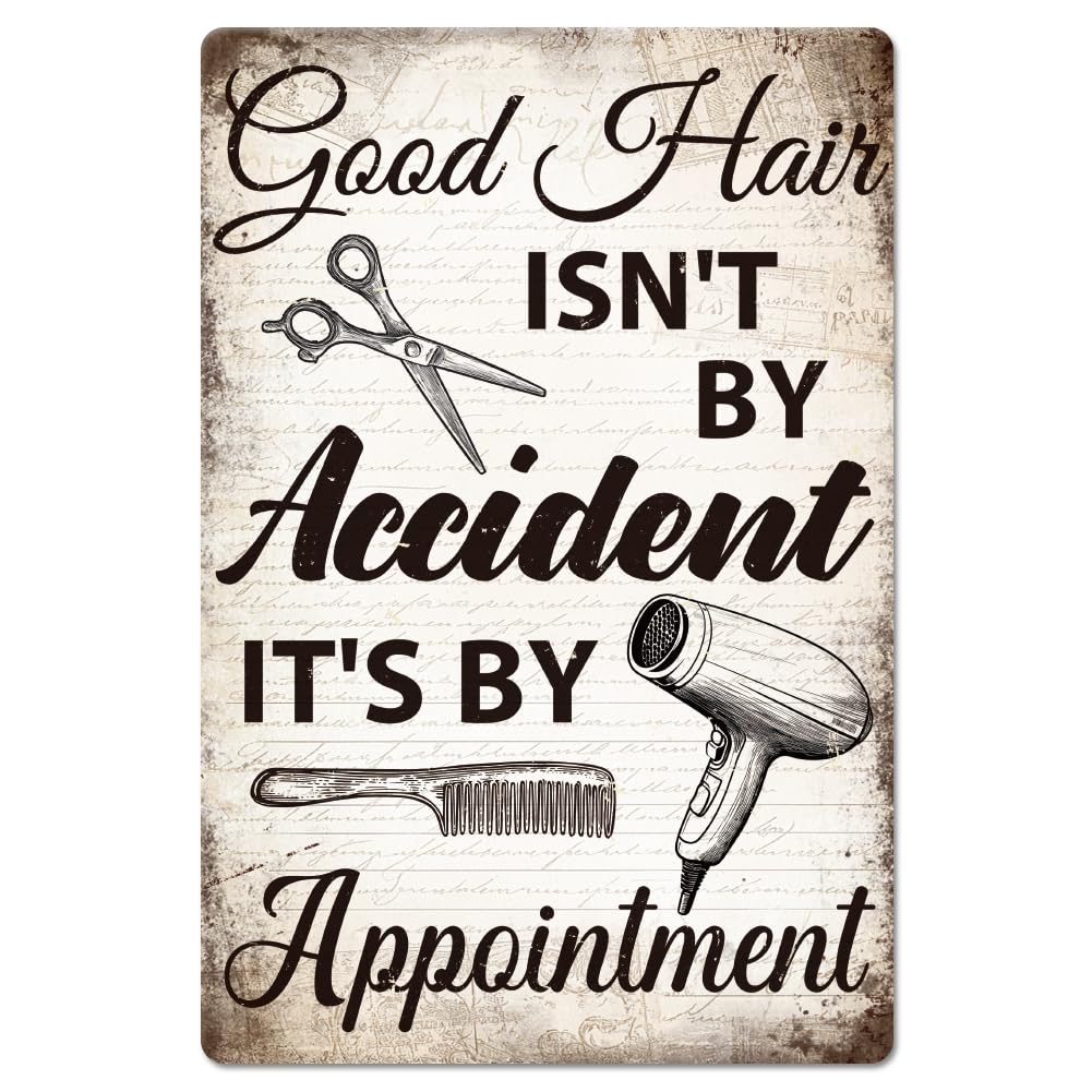 Vintage Hair Salon Metal Tin Sign Barber Quote 8x12 Inch