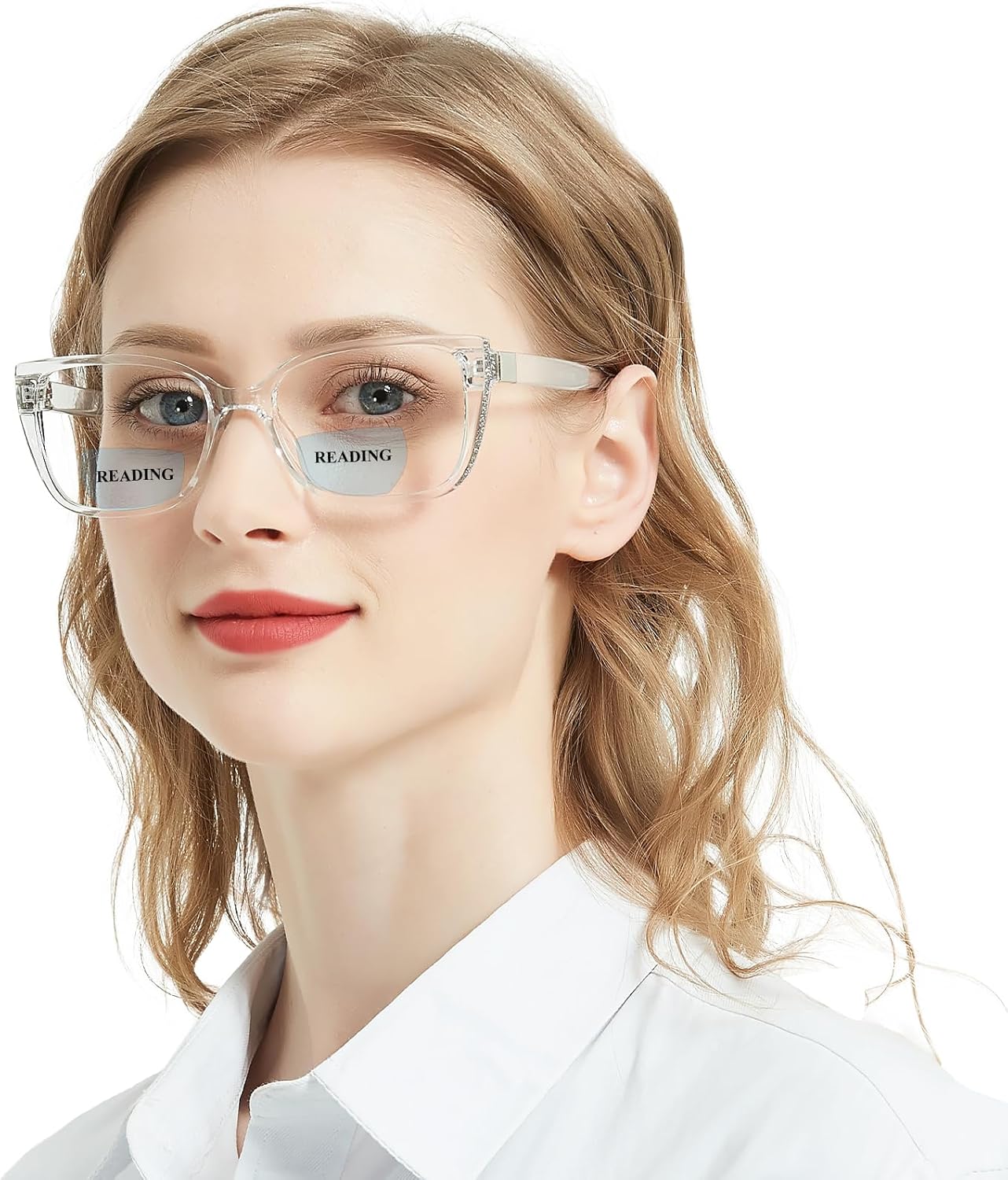 Bifocal Reading Glasses for Women Large Square Bifocal Readers 1.0 1.25 1.5 1.75 2.0 2.25 2.5 to 3.5 Clear 1.0 x