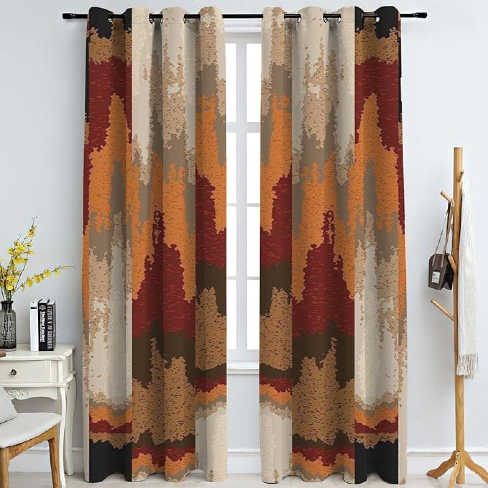 Retro Abstract Doodle Art Style 3D Printed Blackout Curtains, Set of 2 Panels, Thermal Insulated Light Blocking Window Curtain for Living Room Bedroom Kitchen Cafe Drapes 26" W x 63" L (Pack of 2)