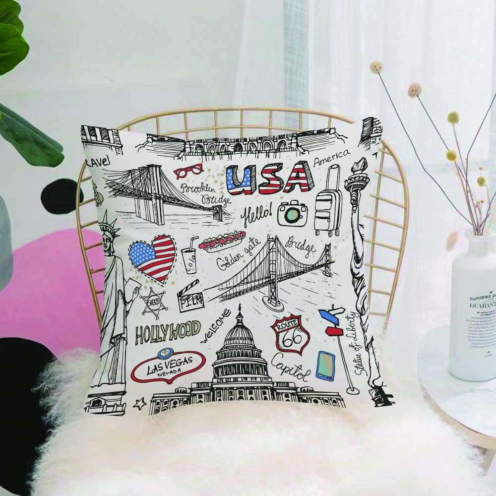 Hyosxw New York Doodle Seamless Pattern. - A1 Cushion Cover,Throw Pillow Case Home Decorative For Living Room Bedroom Sofa Chair 18X18 Inch,New York Doodle Seamless Pattern.,Pillowcase 45X45cm
