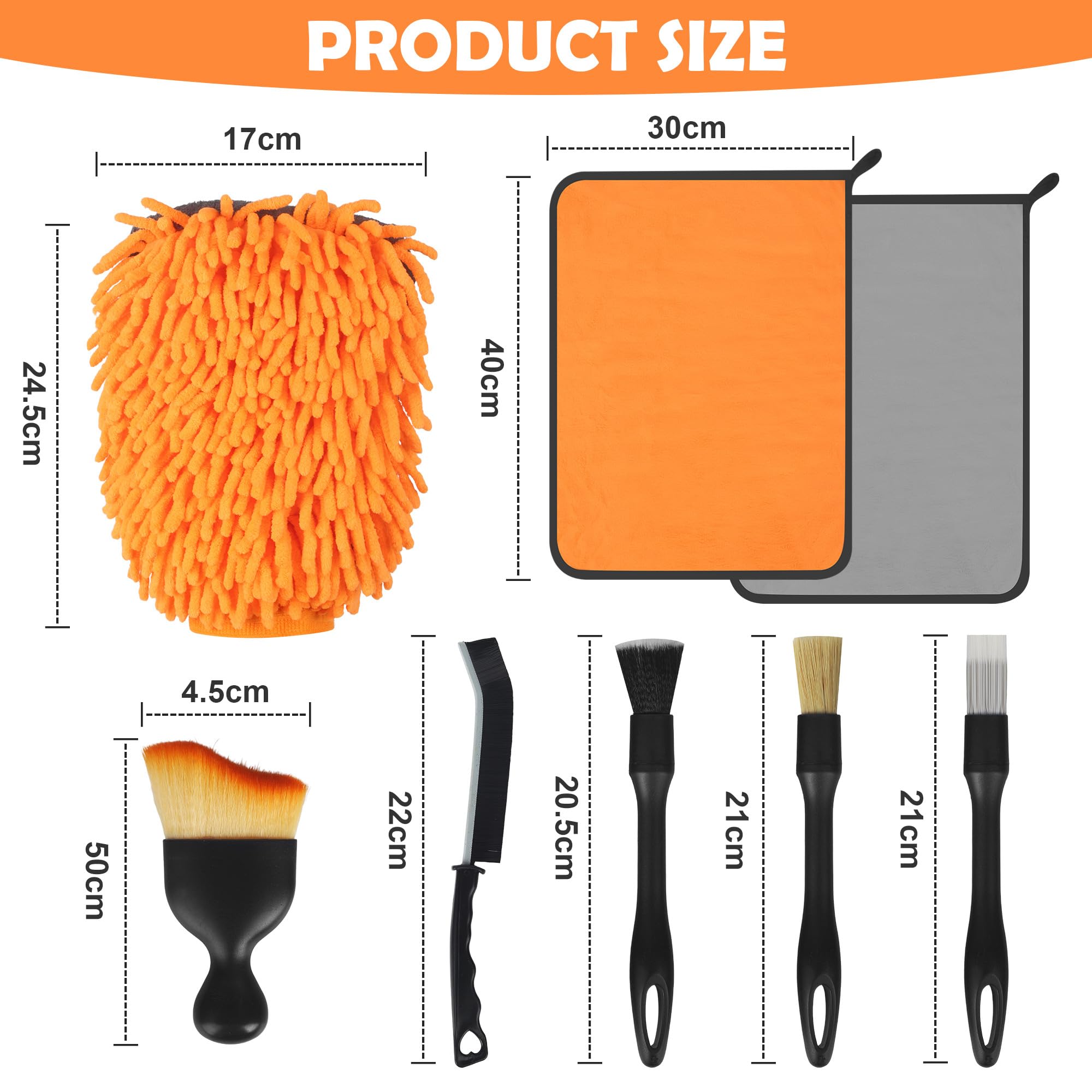 12 Pezzi Kit Pulizia Auto – 3 Panni Microfibra, 2 Guanti 3-in-1, Spazzole Morbide, Per Cerchi E Interni