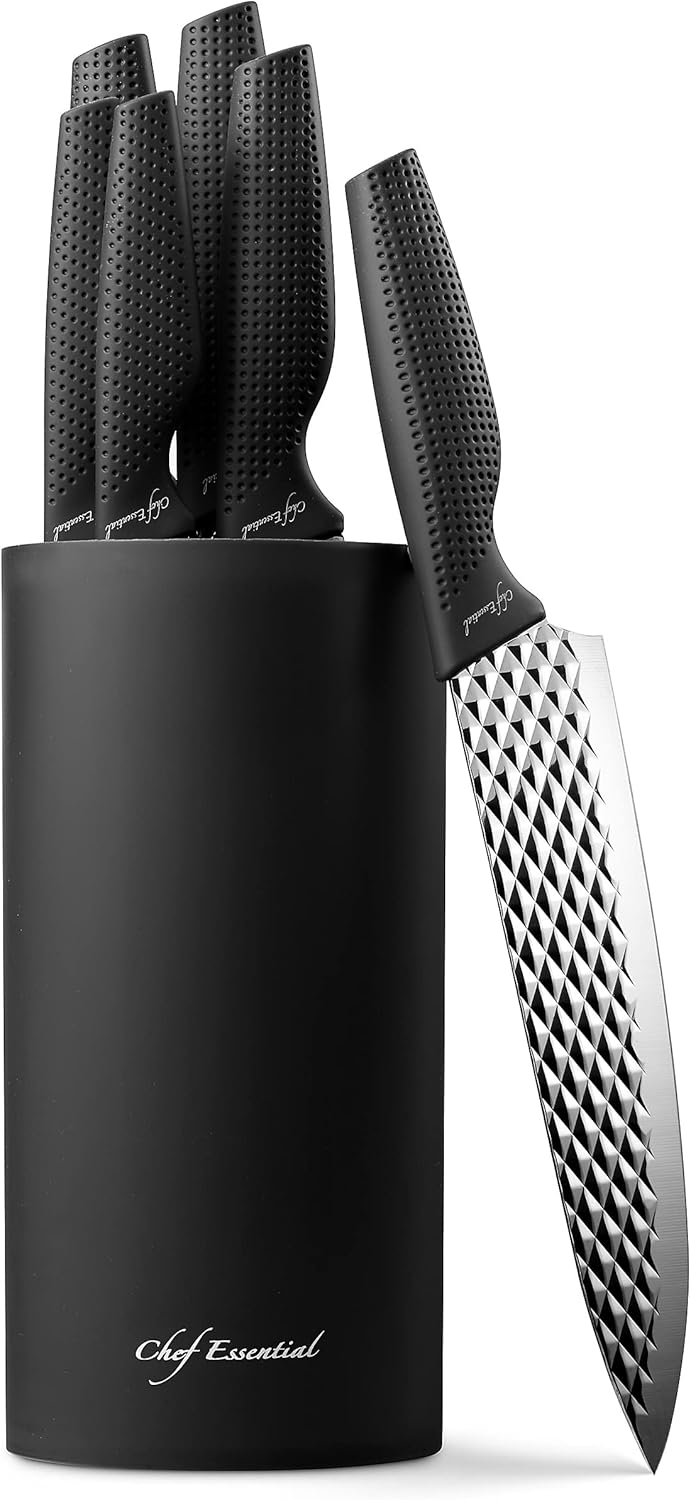 Luxury Kitchen Knife Block Set with 6 Stainless Steel Knives, Chef Quality