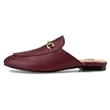 Mules for Women Almond Toe Leather Flats Slip-on Comfort Backless Loafers Buckle Mule Shoes