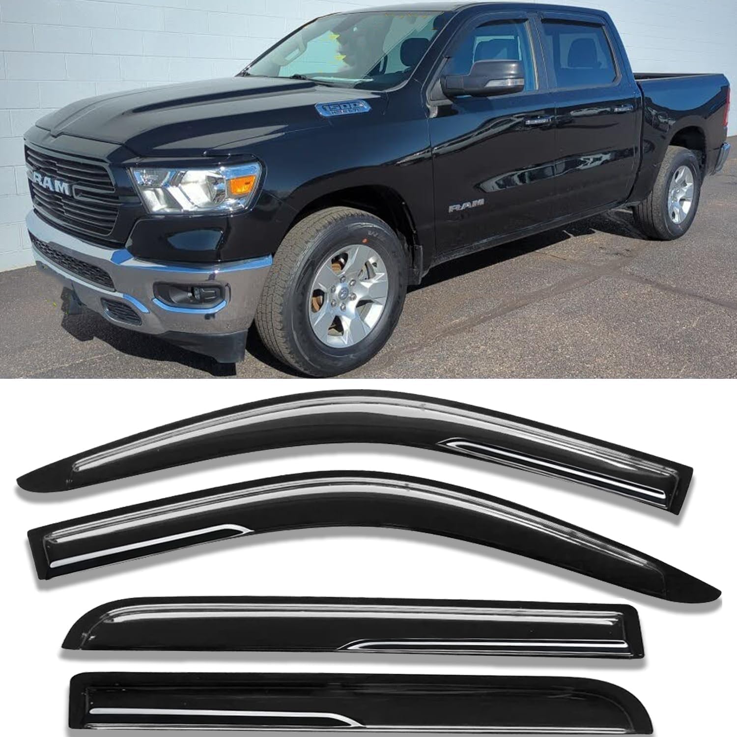 4-Piece Outside Mount Rain Guards Window Visors Deflector for 2019-2025 Chevrolet Silverado/GMC Sierra 1500 Crew Cab,2020-2025 Silverado/Sierra 2500HD 3500HD Crew Cab, Black Automotive Accessories