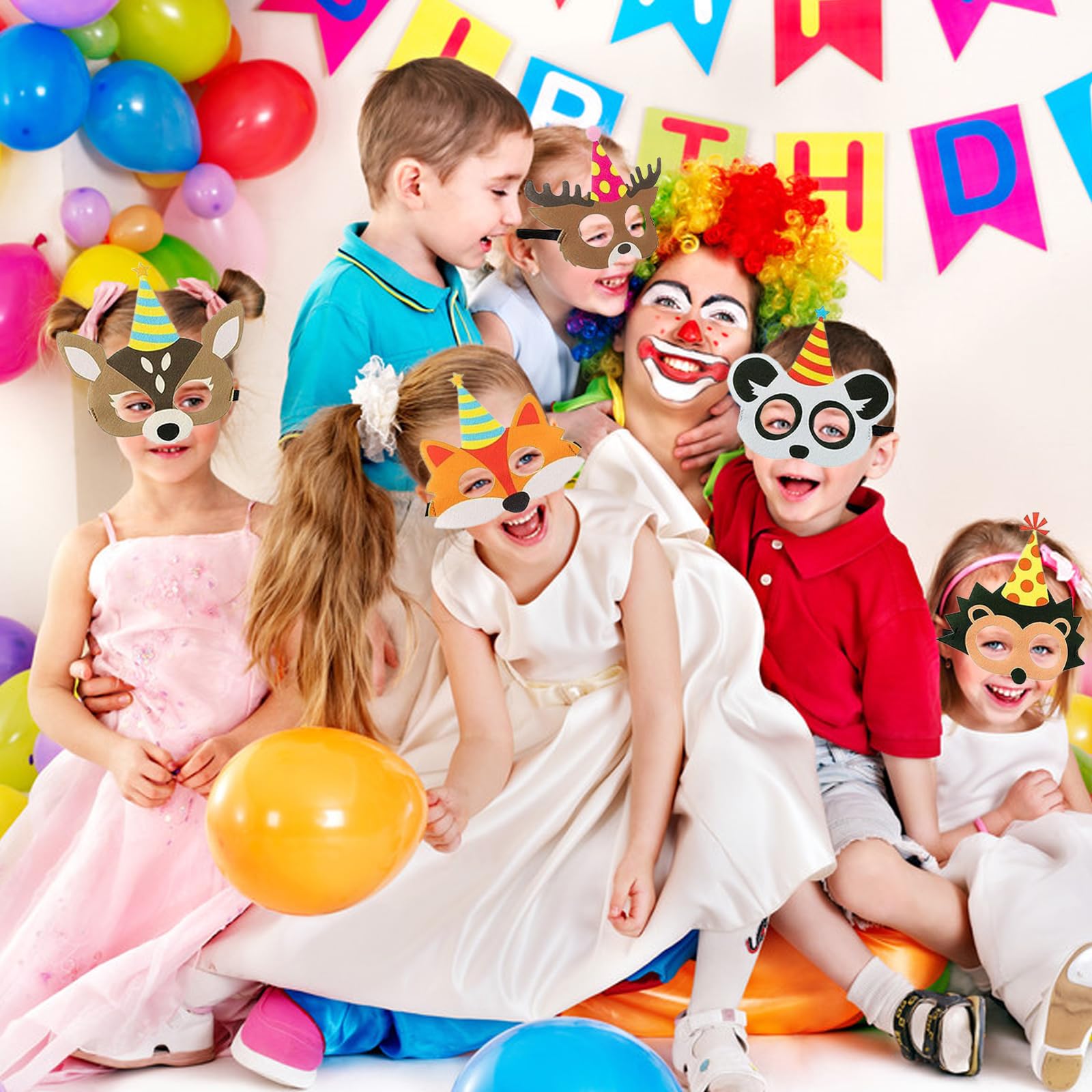 LUKIUP Filcowe maski ze zwierzętami, 24 sztuki, sukienka dla dzieci, maska ze zwierzętami, dżungla dla dziewczynek, chłopców, na cosplay, karnawał, przyjęcie urodzinowe