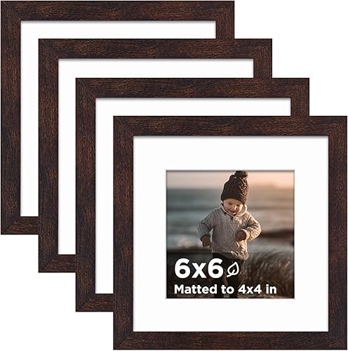 Miniatura 8 de KINLINK Portarretratos negros de 5 x 5, cuadrados con cristal real para fotos de 4 x 4 con paspartú o 5 x 5 sin paspartú, marcos de fotos de madera