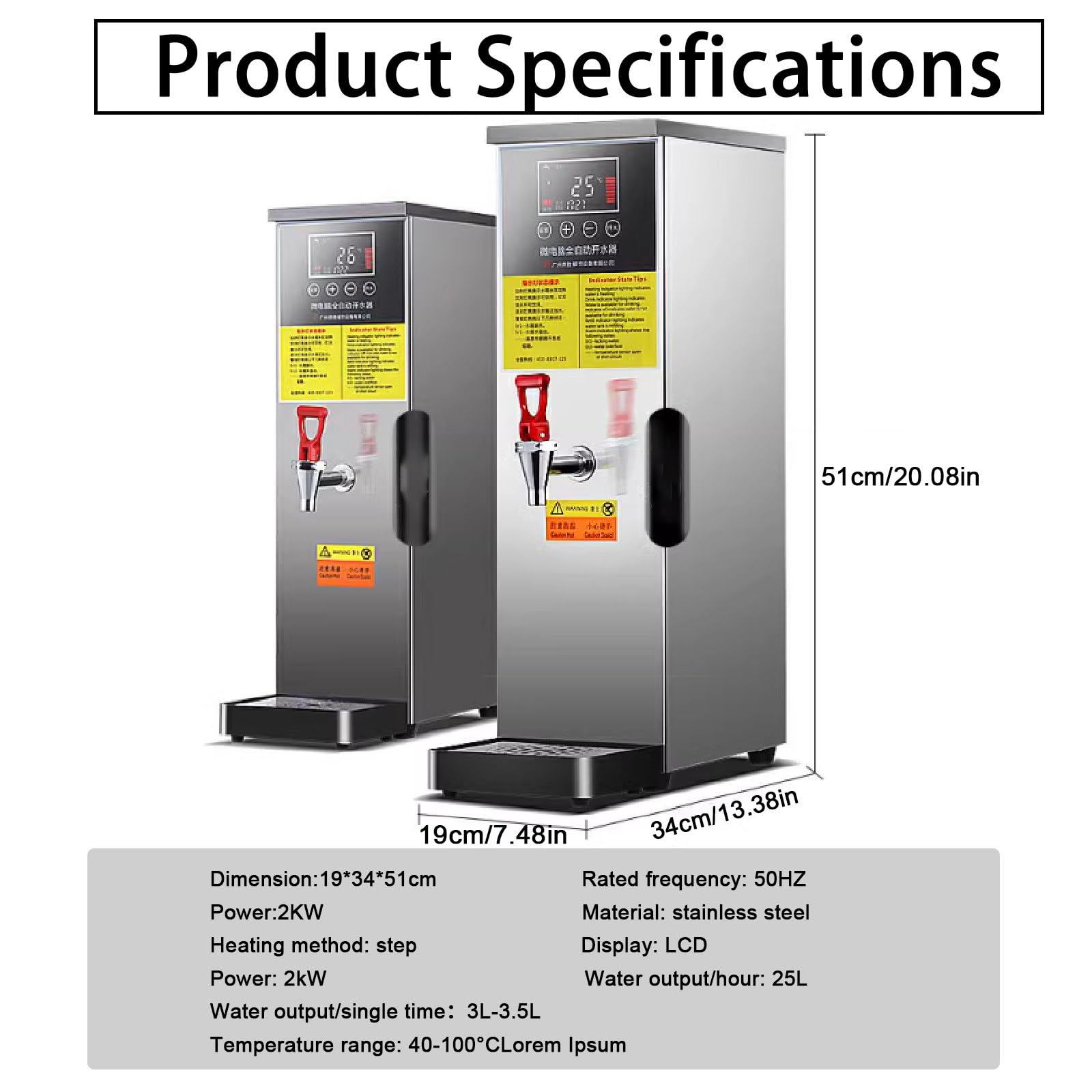 Caldaia ad Acqua Commerciale,Macchina Automatica per l'acqua bollente,Caldaia ad Acqua 25l/40l/50l,Ebollizione Rapida dell'Acqua in 20 Minuti,Controllo della Temperatura 40-100°C (Silver 25l)