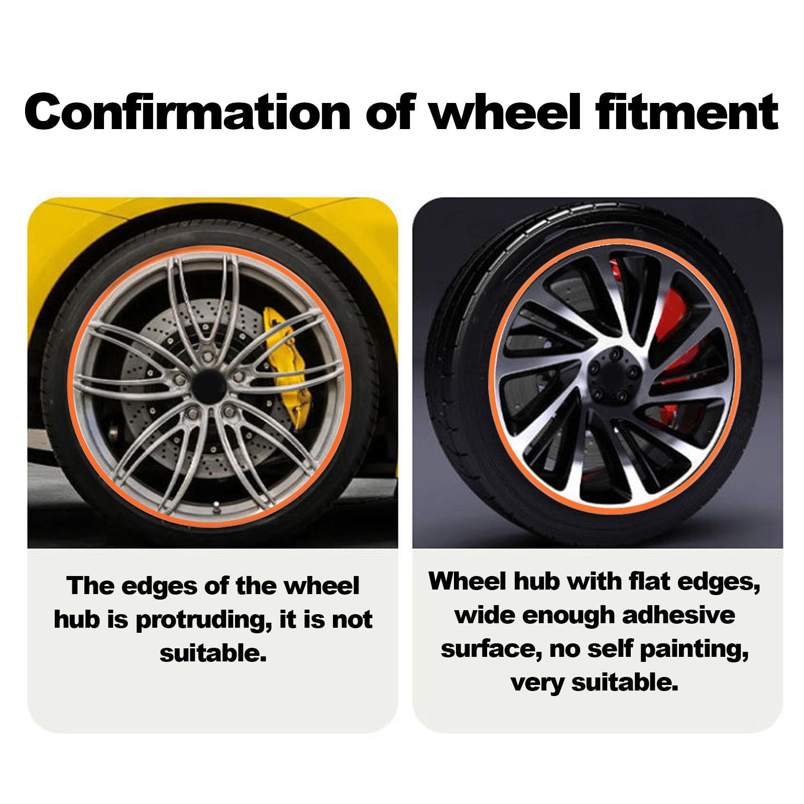 19-Zoll-Felgenschutz, 4er-Set |Kratzfester ABS-Klebeschutz in Orange |Universell passend für Fahrzeuge mit flachen Felgenkanten |Einfache Montage, kein Reifenausbau erforderlich