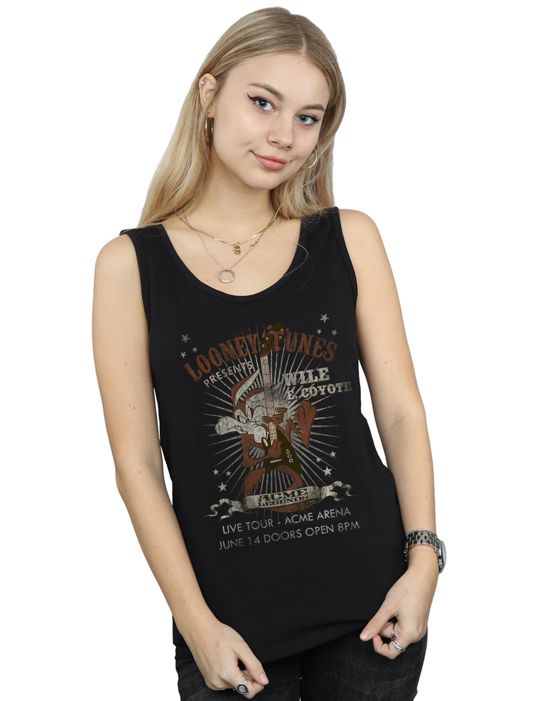 Looney Tunes Women's Wile E Coyote Guitar Vest Black Medium