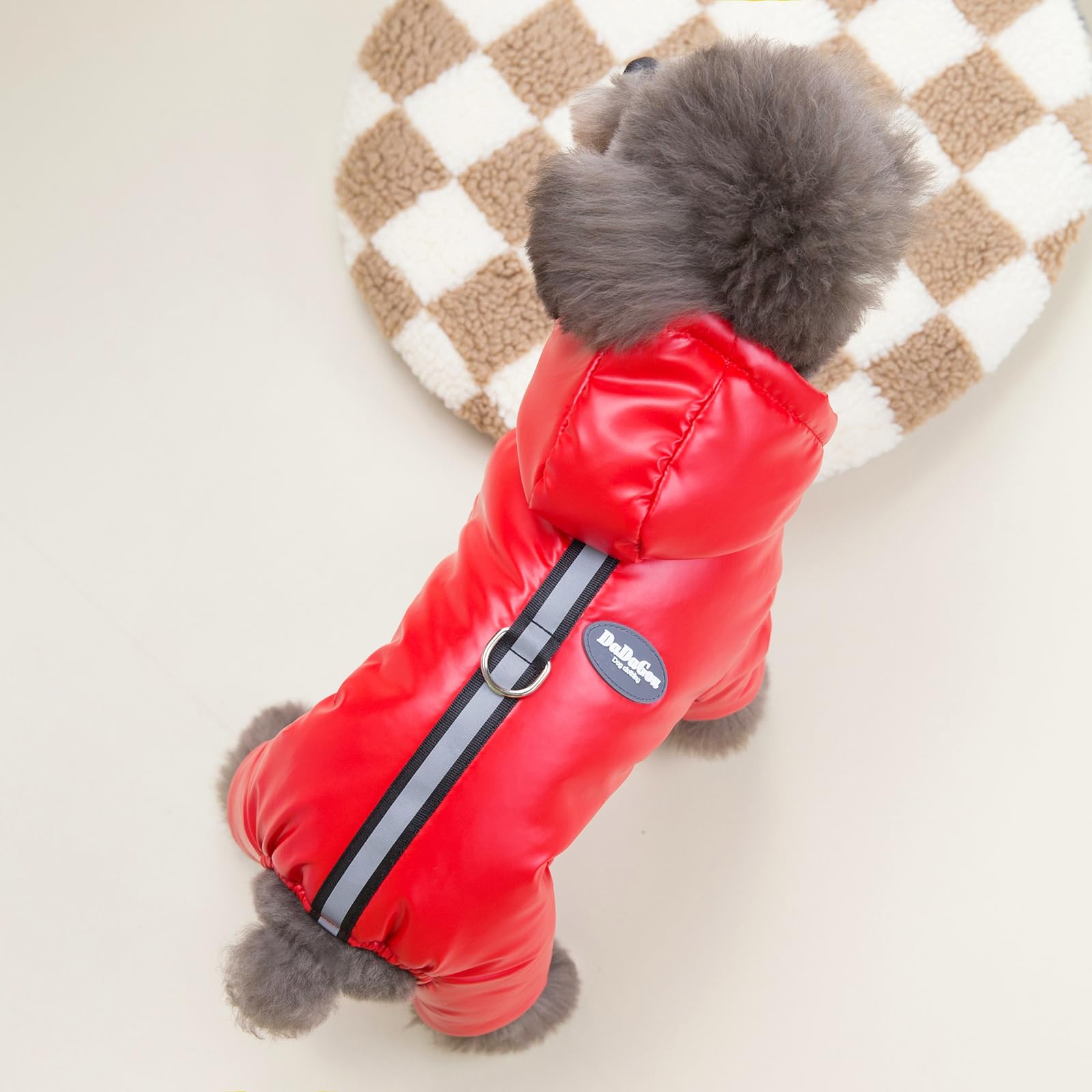 Izefia Dog Coat Windproof Jacket Cold Weather Coats 4 Legs Warm Jumpsuit Winter Thick Clothes Snow Proof Cotton Coat for Small Dog Medium Cat Red M - Image 4