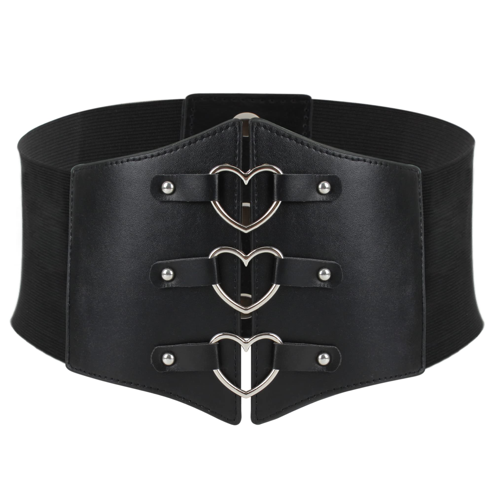 Felite Fnn Women Heart Shape Wide PU Leather Waist Belt Elastic Band Stretch Corset Belt