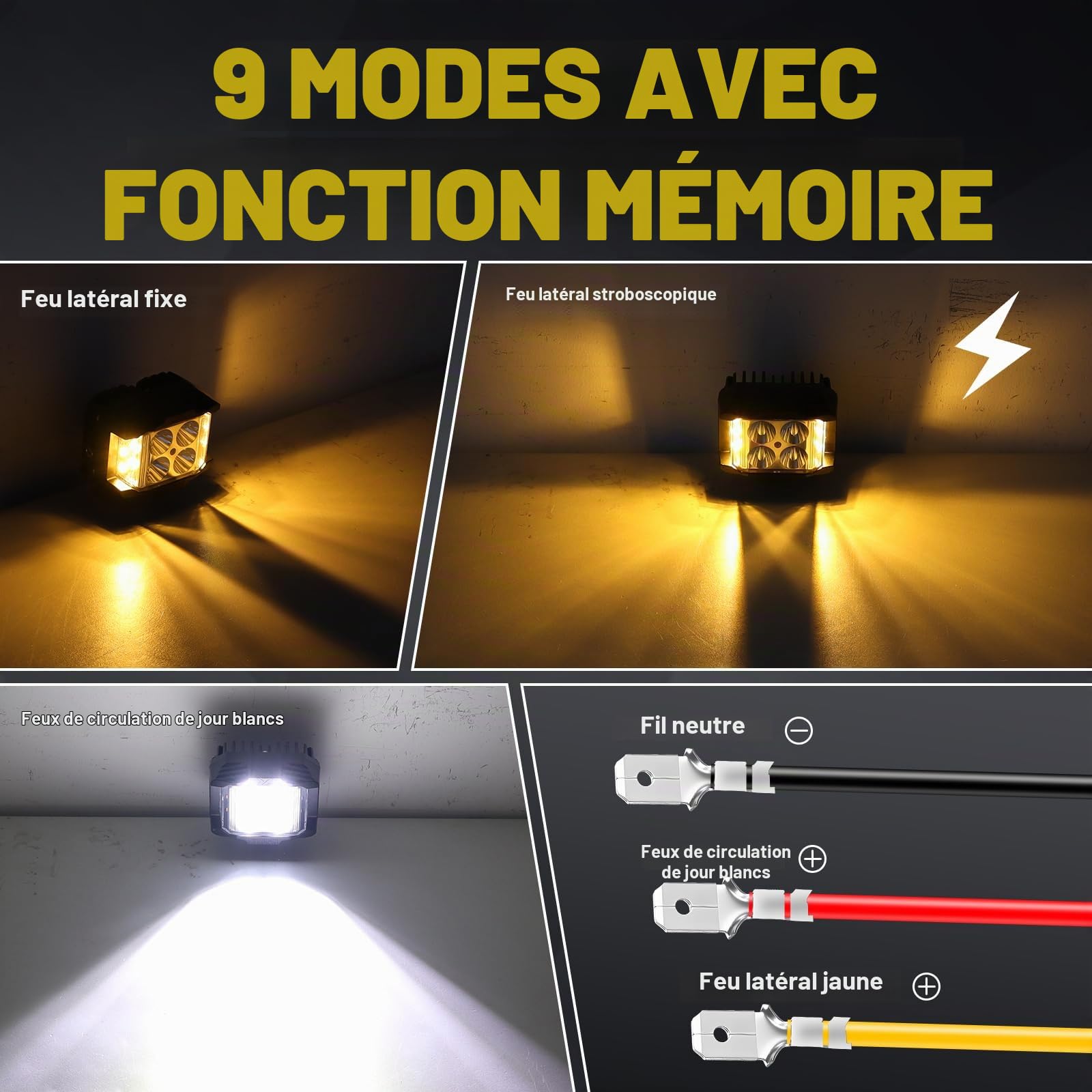 RIGIDON 2x Phare de travail led, 4 Pouces 10 cm Feux Led 4x4, Blanc/Jaune