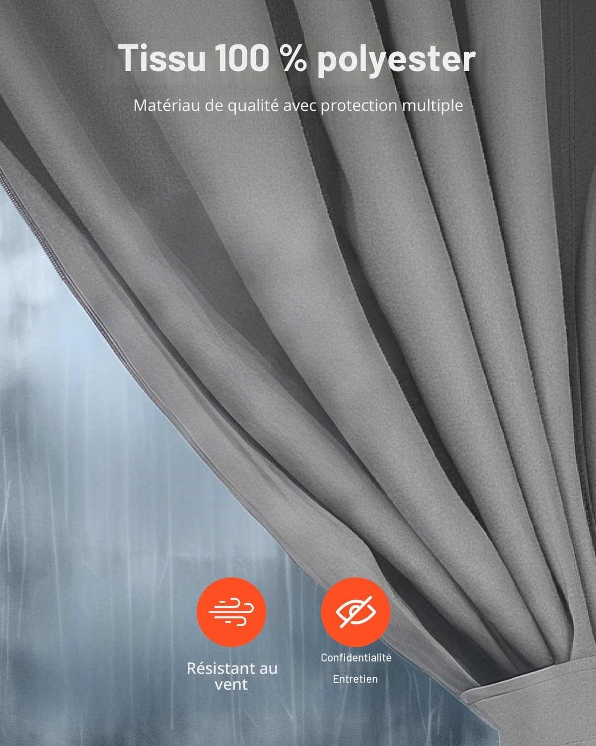 VEVOR Rideau d'intimité pour tonnelle imperméable extérieur, 283x340x203,5 cm, Rideau de Rechange Universel à 4 Panneaux, avec Fermeture éclair, pour auvent de Patio, Cour (Rideaux Uniquement), Gris