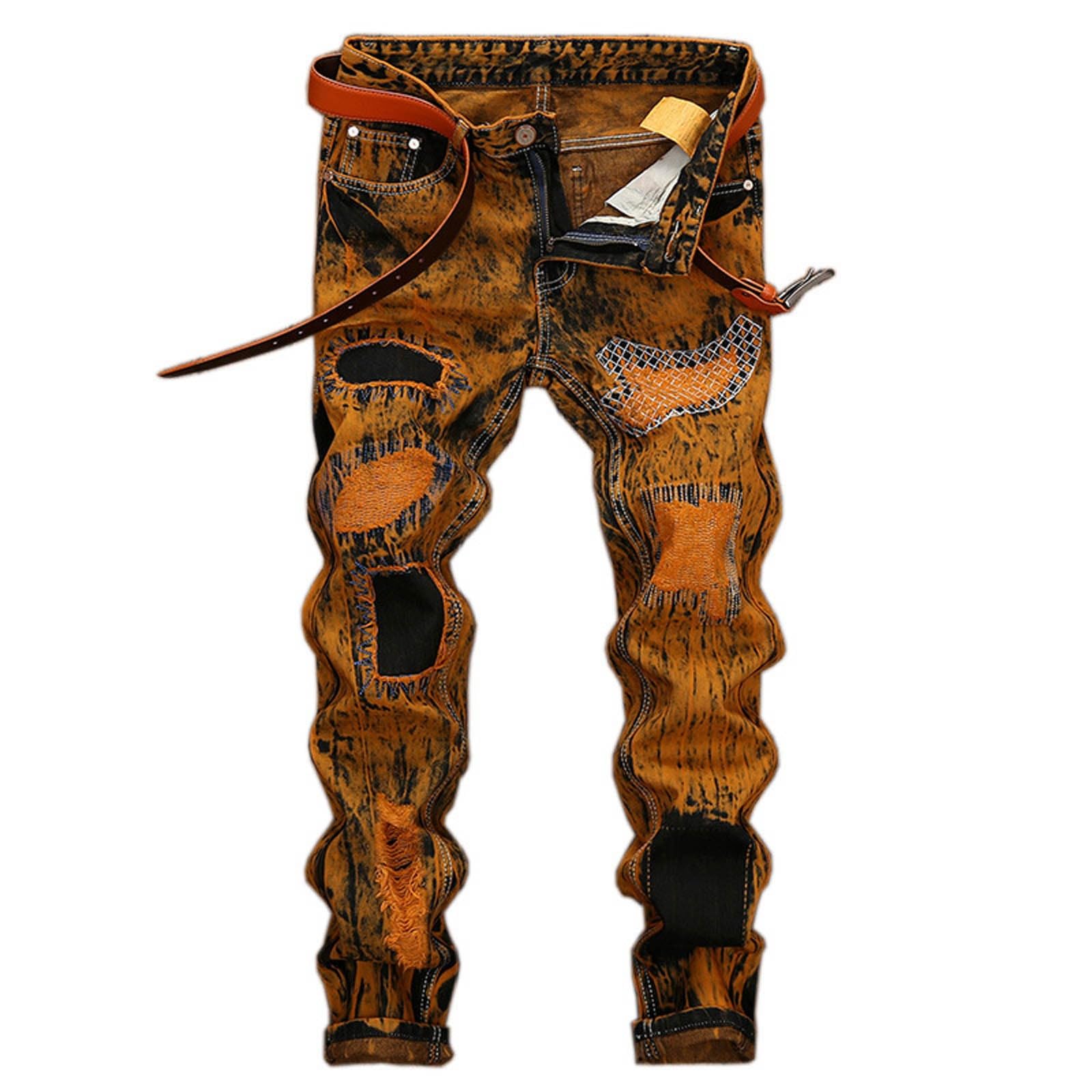 Generico Jeans Uomo Pantaloni Uomo Jeans Uomo Slim Fit Straight Leg Strappati con Carattere, Denim Casual per Uomo Che AMA Il Look Vissuto