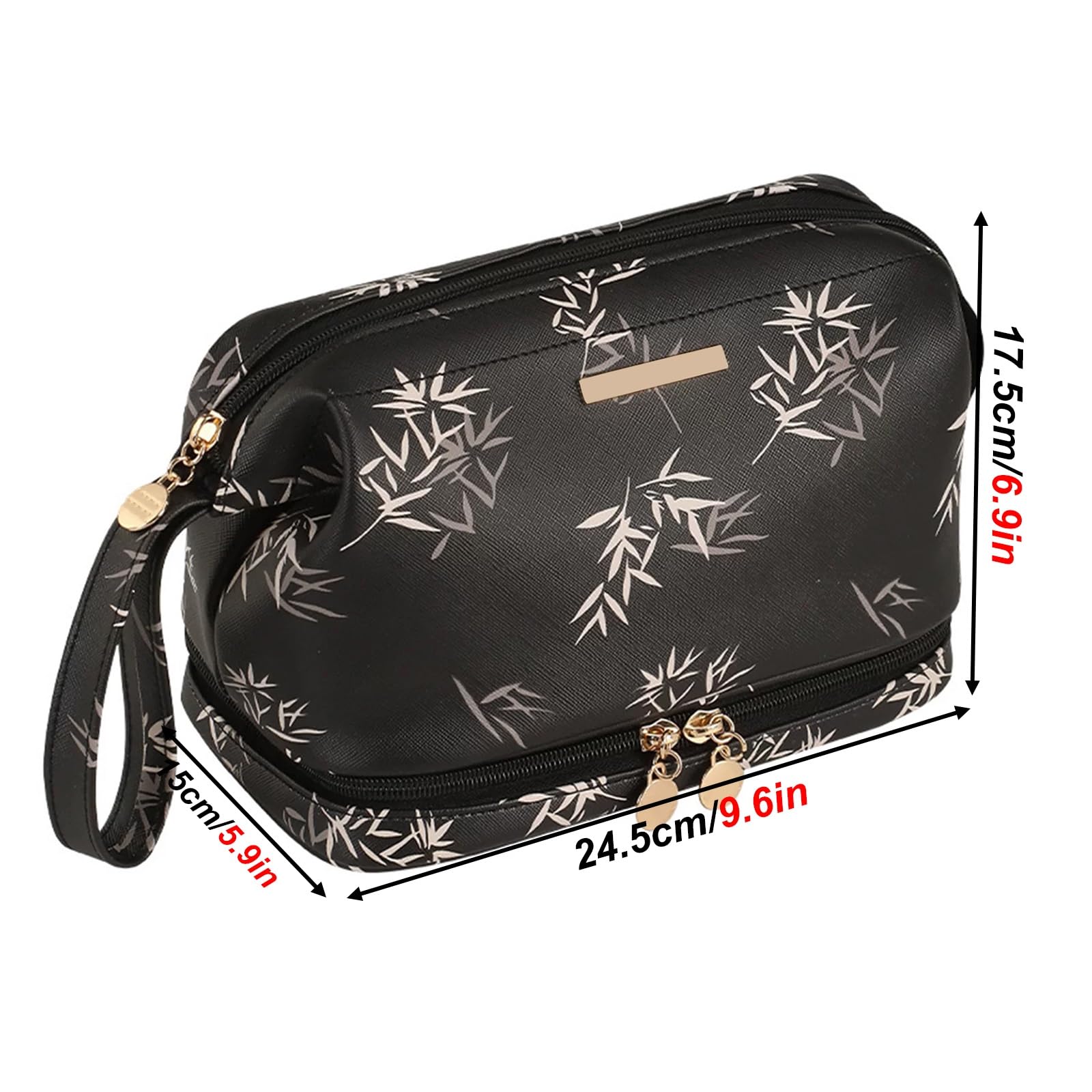 Portatile Borsa Trucco, Beauty Bag, Pratico Organizer per Pennelli da Trucco e Accessori Estetici da Donna, con Motivo Floreale Botanico e Comoda Maniglia per Il Trasporto(Black)
