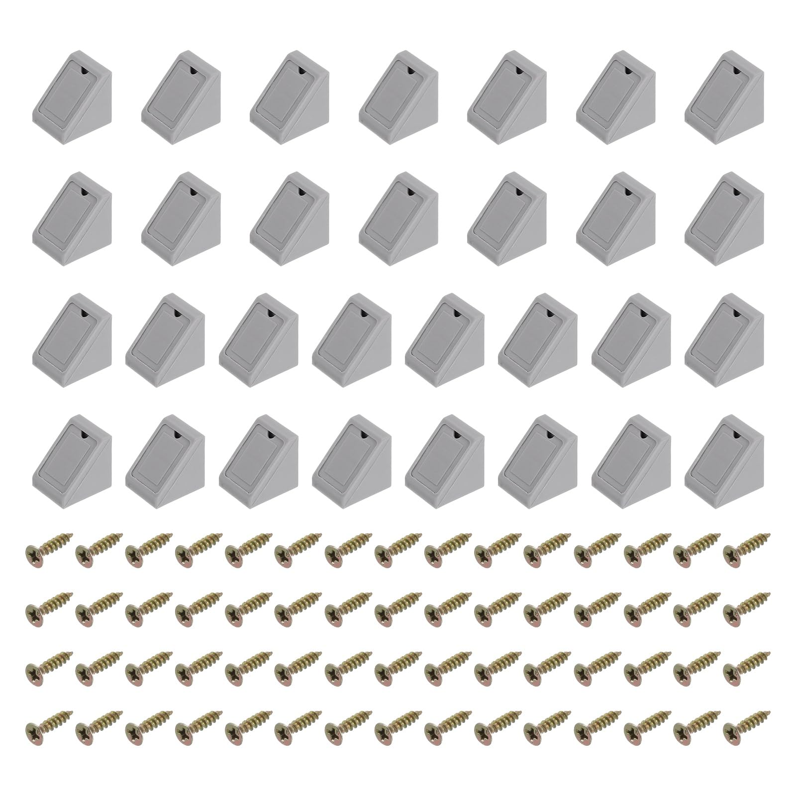 sourcing map 120 Pcs 90 Degree Plastic Corner Braces, 20x18x20mm Shelf Right Angle Brackets with Cap, Shelf Board Holder with Screws for Cabinets Cupboards, Gray