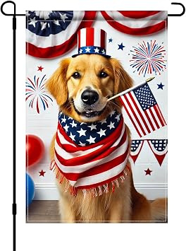 BlissYard 4th of July Garden Flag Golden Retriever Dog Patriotic Garden Flag 12x18 Double Sided American Flag Welcome Yard Flag Outdoor Memorial Day Independence Day Decorations