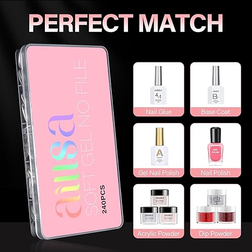 Vista 14 de AILLSA Puntas de uñas medianas de almendra, uñas acrílicas medio mate, gel transparente, cobertura completa, preliminadas, uñas postizas