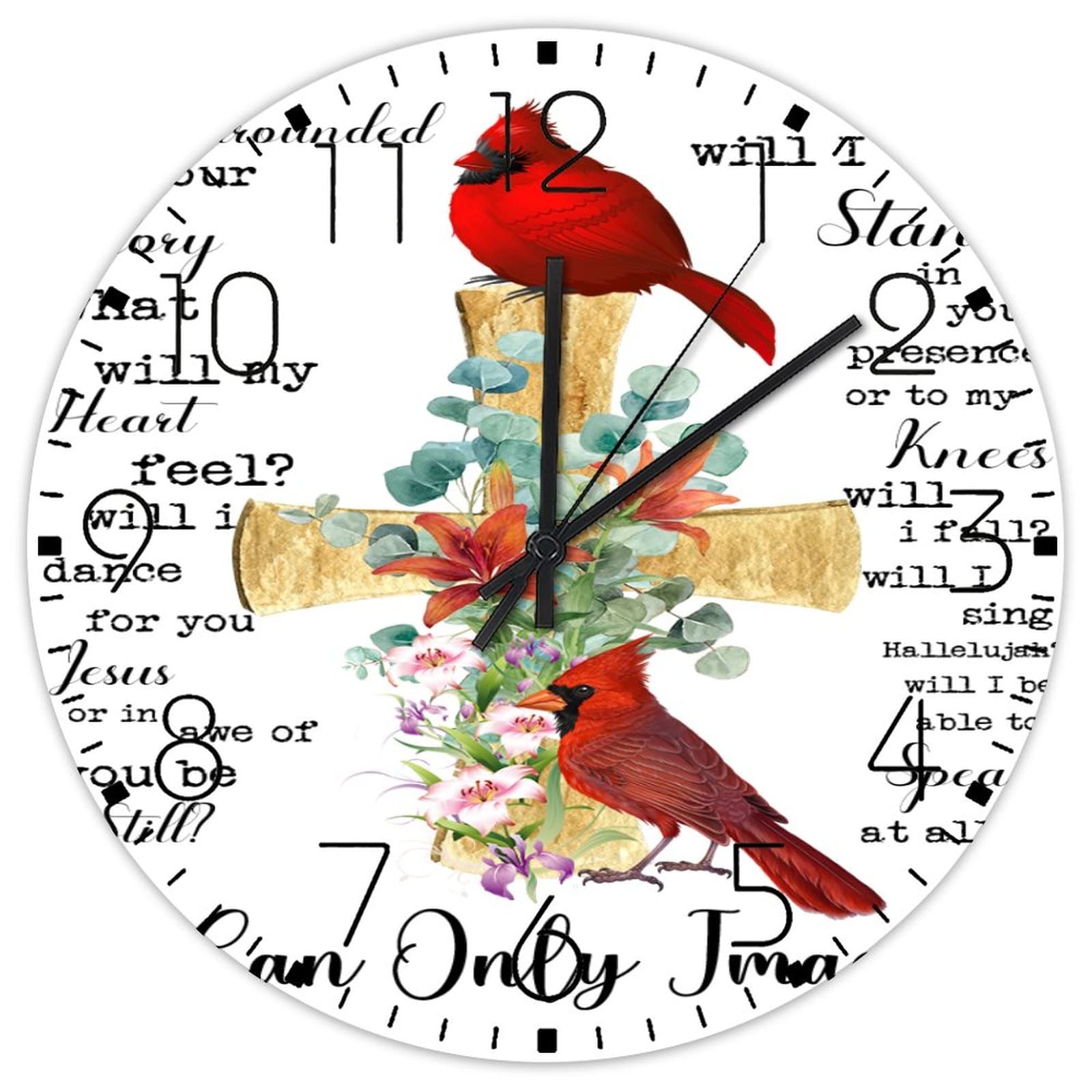 Horloge murale ronde en bois cardinal rustique et silencieuse de 38 cm pour salon