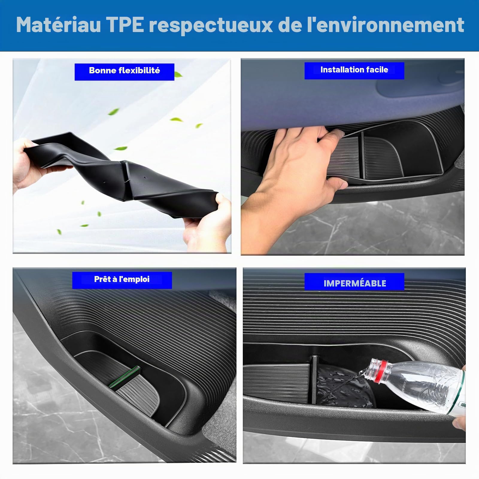 JULIK Boîte de Rangement de Portière Étanche en TPE pour XPeng G6 2023–2025 – Lot de 4, Noir – Organisateur de Porte Antibruit