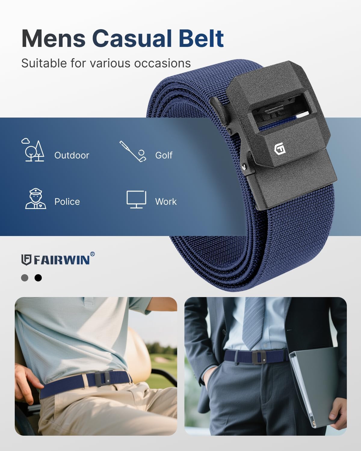 FAIRWIN Ratchet Belt Men - Tactical Stretch Nylon Web Work Belts, Gift for Casual Jeans, Pants, Golf, and Everyday Use - Image 6