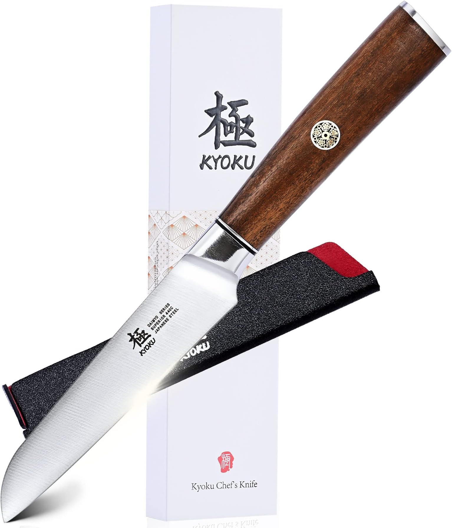 4.5 Inch Paring Knife - Daimyo Series - Fruit Knife with Ergonomic Rosewood Handle, and Mosaic Pin - Japanese 440C Stainless Steel Kitchen Knife with Sheath & Case