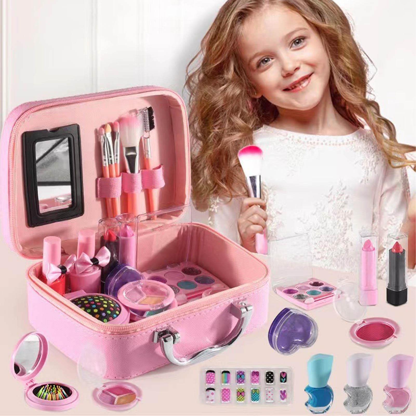 Keptfeet 4 Giocattoli Cosmetici per Ragazze | Kit per Trucco per Bambini | con Pennello per Trucco Rossetto | Set di Giochi per Trucchi Finti Regali per Natale, Ringraziamento, Compleanno