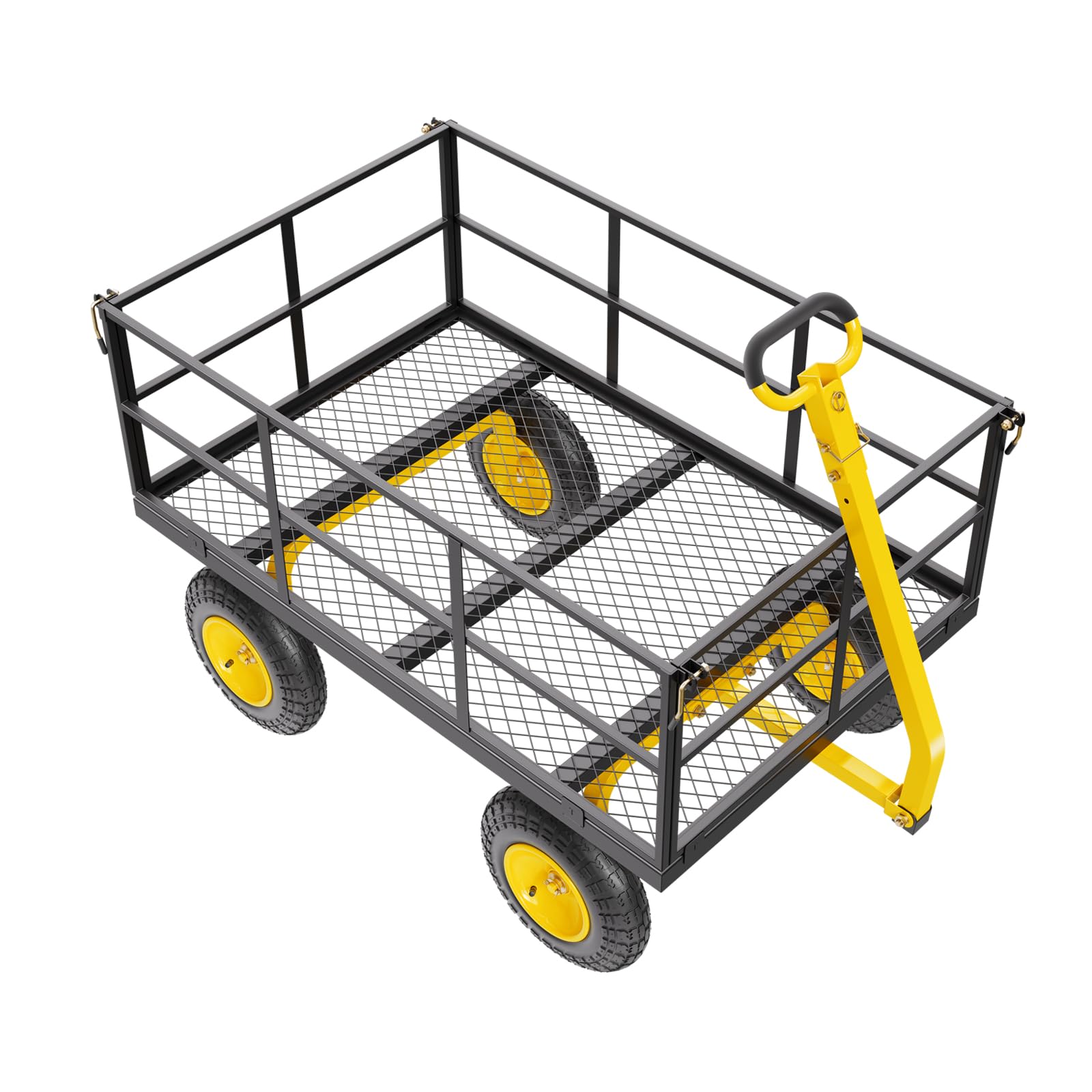 VEVOR Carrello da Giardino in Acciaio 635,03 kg Carrello da Giardino Trainabile per Impieghi Gravosi, Rimorchio da Giardino in Metallo per Esterni con Pneumatici da 330,2 mm Lati Rimovibili in Rete