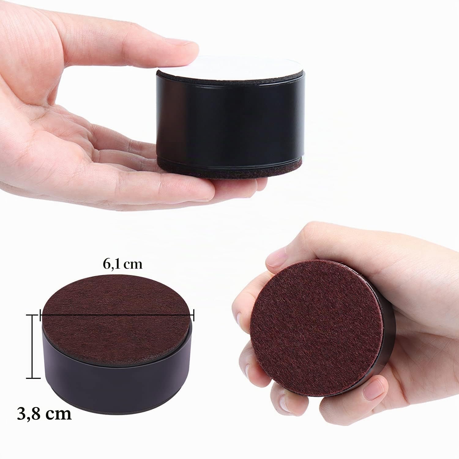 RCHYFEED Rialzi per Mobili da 38 mm Resistenti, Autoadesive Alzata Riser per Mobili Aggiunge 1,5" di Altezza ai Letti, Piedini per Letto Acciaio Diametro 2,4", 4 PZ Gambe per Mobili Protegge Pavimento