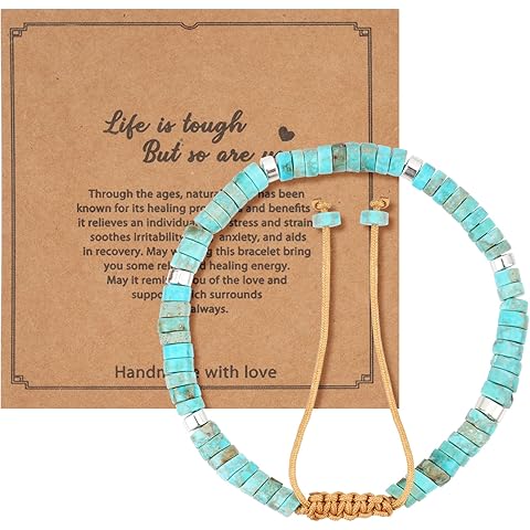 Adjustable Natural Stone Bracelet Set for Women & Men, Handmade Stretchable Beaded ...