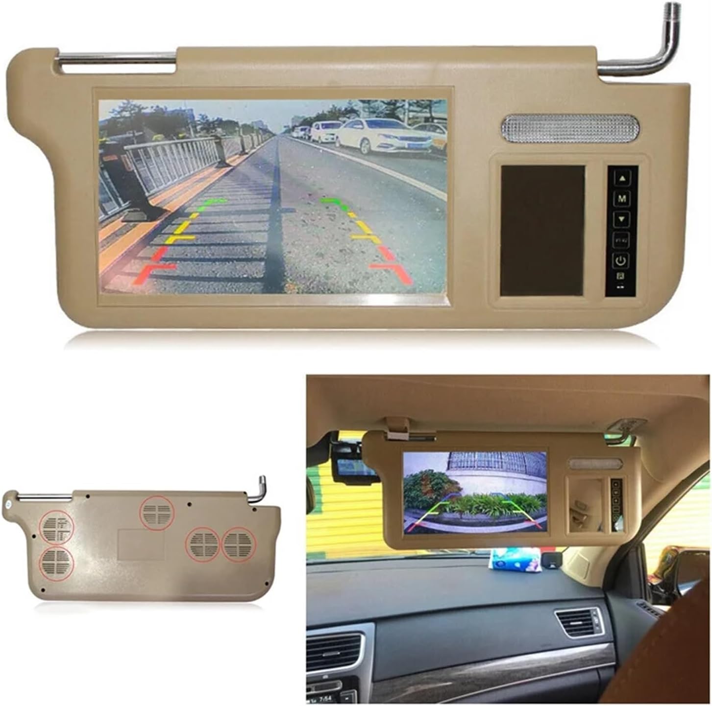 7Inch Beige Car Right Sun Visor Rear View Mirror Screen LCD Monitor 2 Channel Video