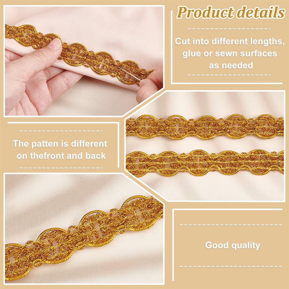 Nastro Di Pizzo Treccia Dorato PH PandaHall - 25m, 8mm, Per Cucito E Decorazione - Foto 10