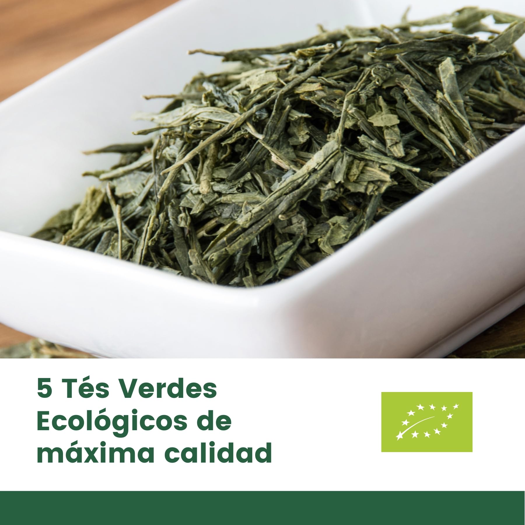 TÉS VERDES ECOLÓGICOS Pack de 5 Tés Premium a Granel 200g (+100 Tazas) | Kukicha, Genmaicha, Sencha, Hojicha y Jazmín REPLANTEA