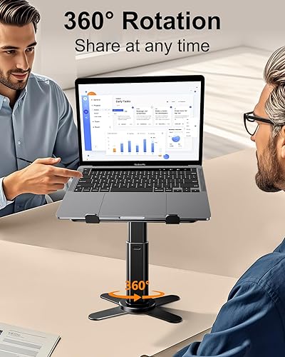 Miniatura 5 de Soporte de pie para computadora portátil con base giratoria de 360, soporte de computadora de ángulo de altura ajustable para computadora portátil,