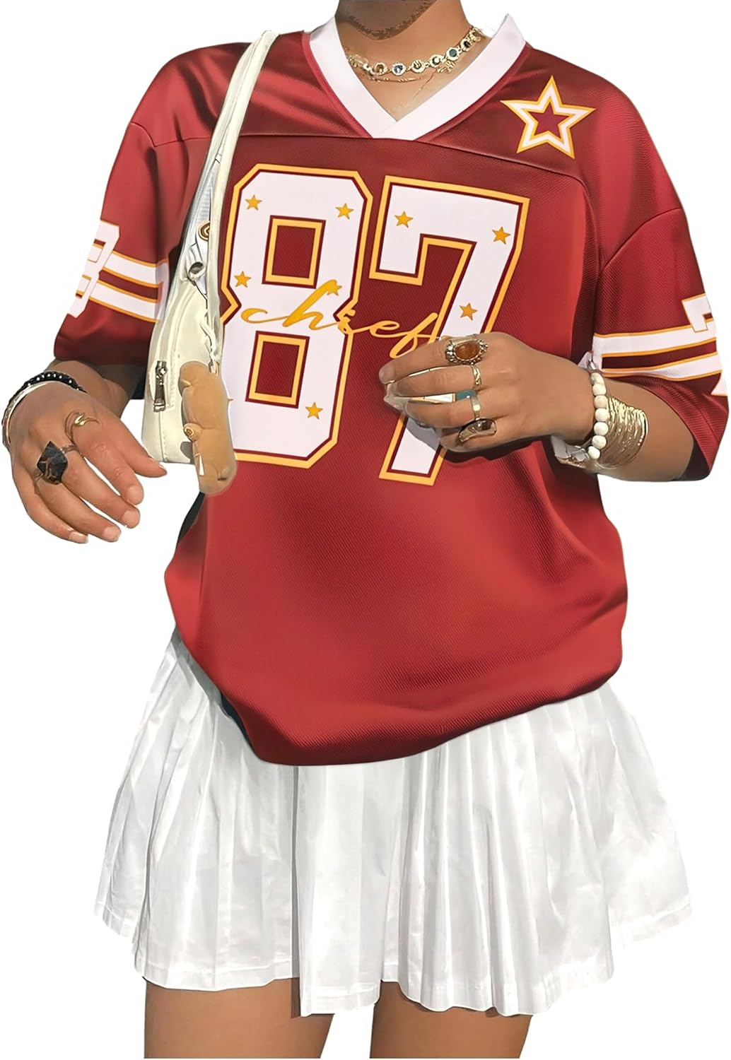 Oversized Jersey Shirts for Women Shirts Y2K Number Graphic Jerseys V Neck Cute Streetwear Tee Tops