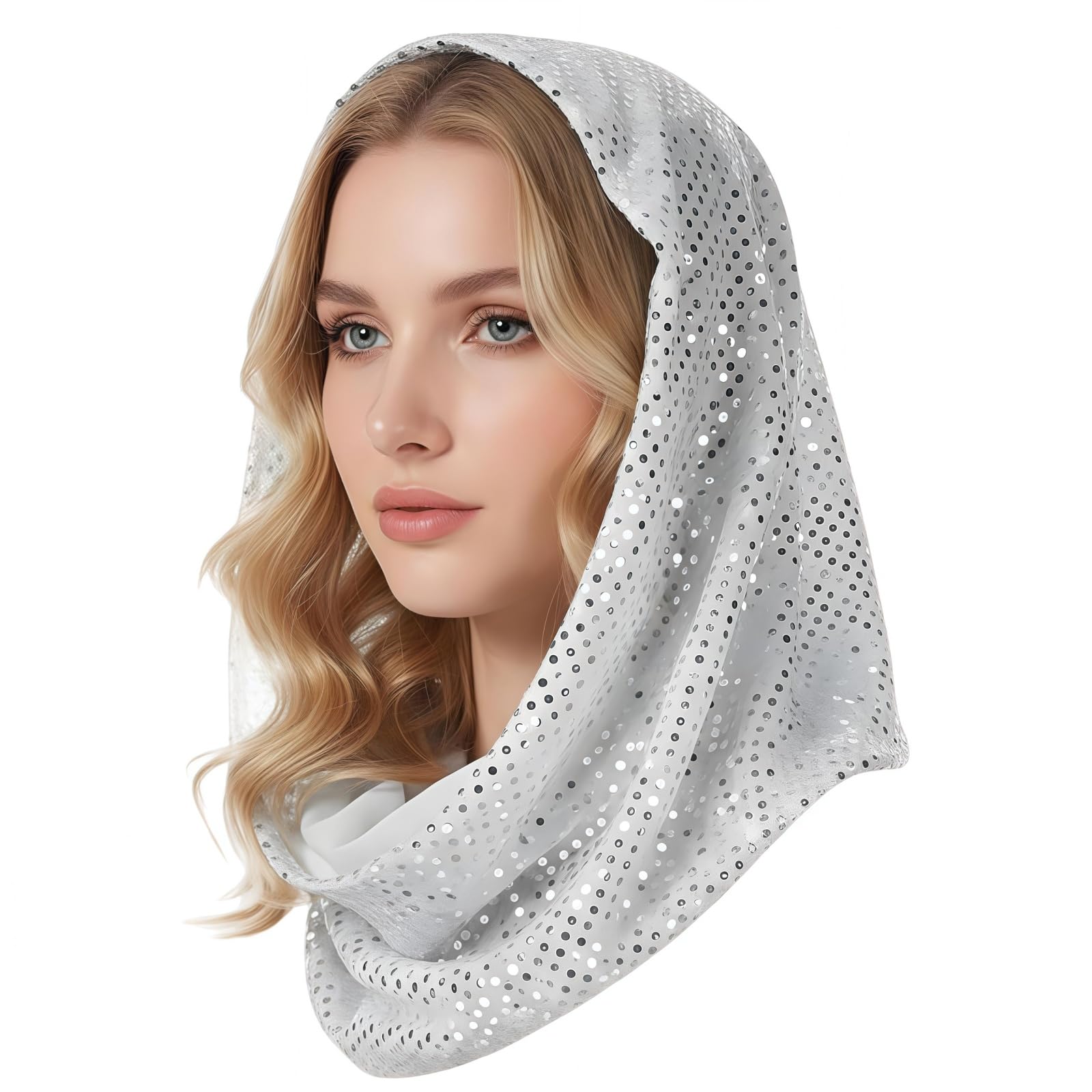 Sequin Unisex Rave Hood, Stretchy Sparkly Bandana Head Scarf Veil Cap Nightclub Headwrap Headpiece Turban Caps Hair Accessories for Women Girls Halloween & Concerts Festival Outfit Costume Accessory