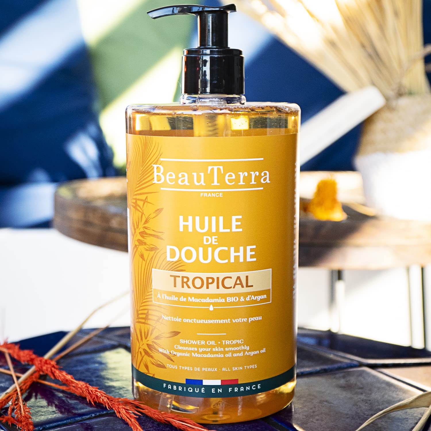 BeauTerra - Huile de Douche, 750 ml - Tropical - Sans Savon - à l'Huile d'Argan et Macadamia Bio - Hydrate et Rajeunit - Fabriqué en France (Lot de 2)
