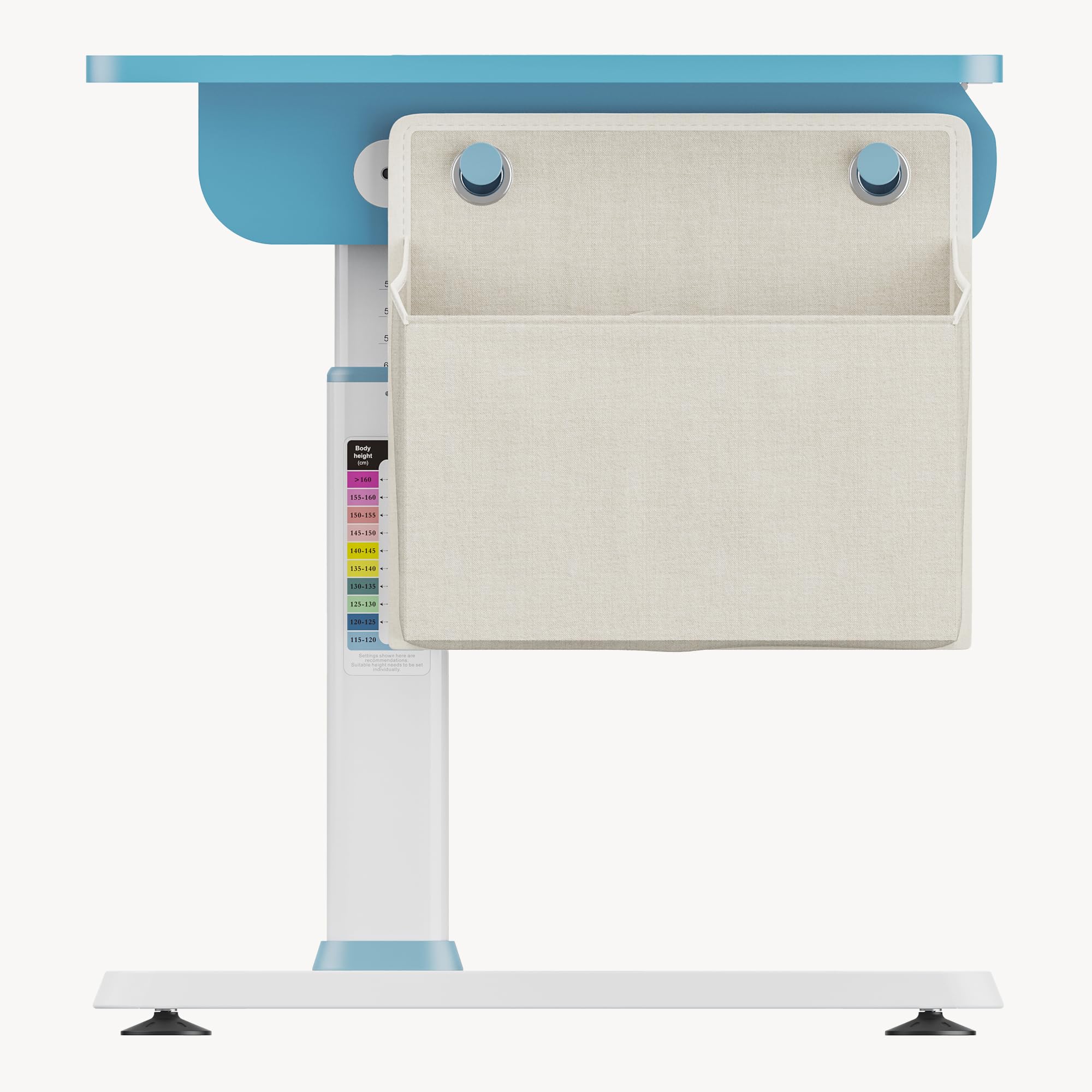 [en.casa] Scrivania Regolabile in Altezza 54–76 cm per Cameretta con Piano 120 x 60 cm Inclinabile e Cassetto Portaoggetti Tavolo Studio Disegno per Bambini Ganci Borsa Laterale - Azzurro/Bianco