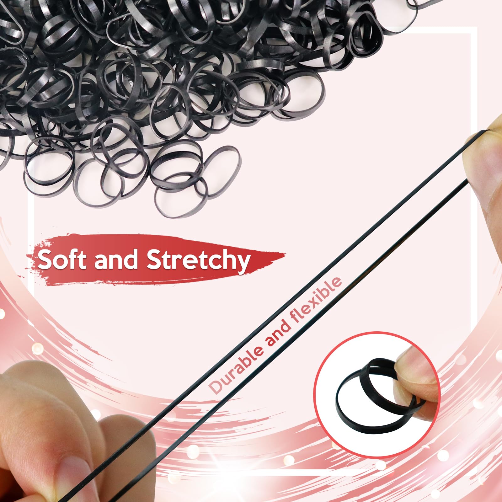 sularpek 1000 Piezas Gomas Pelo, Gomas pelo Pequeñas, Mini Gomitas Pelo, Gomas de Pelo Niña, Gomas Elasticas Pelo, con 1 Removedor de Bandas Para el Cabello y 2 Uds Trenzador, para Niñas y Bebés