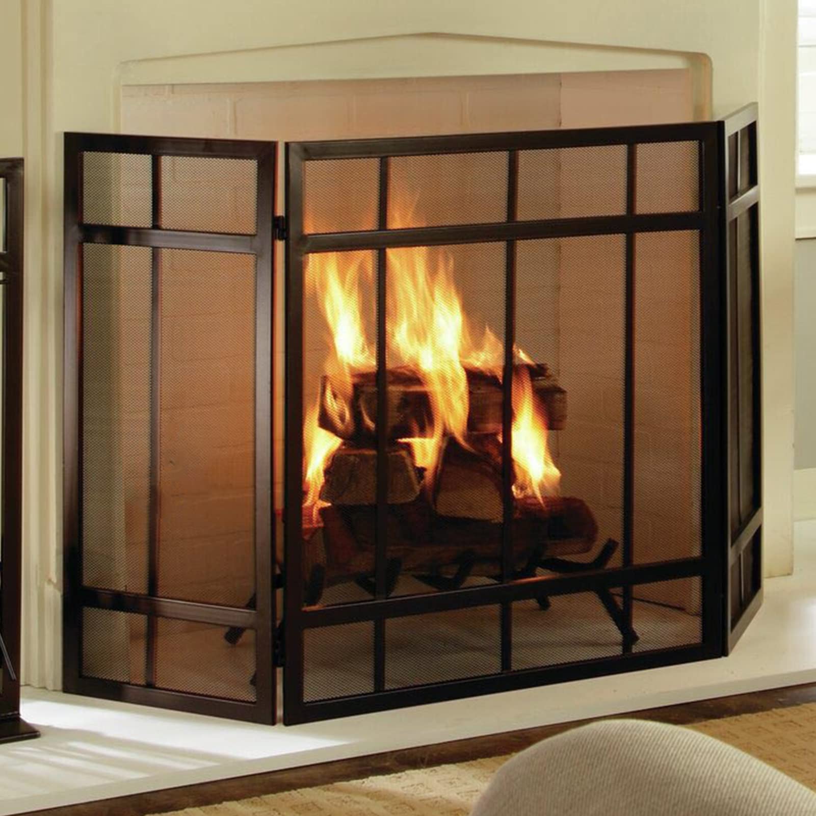 ZIMGOD Salvachispas Chimenea Pantalla Triple de la Chimenea, Pantalla contra Chispas contra Incendios de 52 Pulgadas de Ancho, Fireguard Transparente para Chimenea de Salón/Quema de Leña/Parrillas