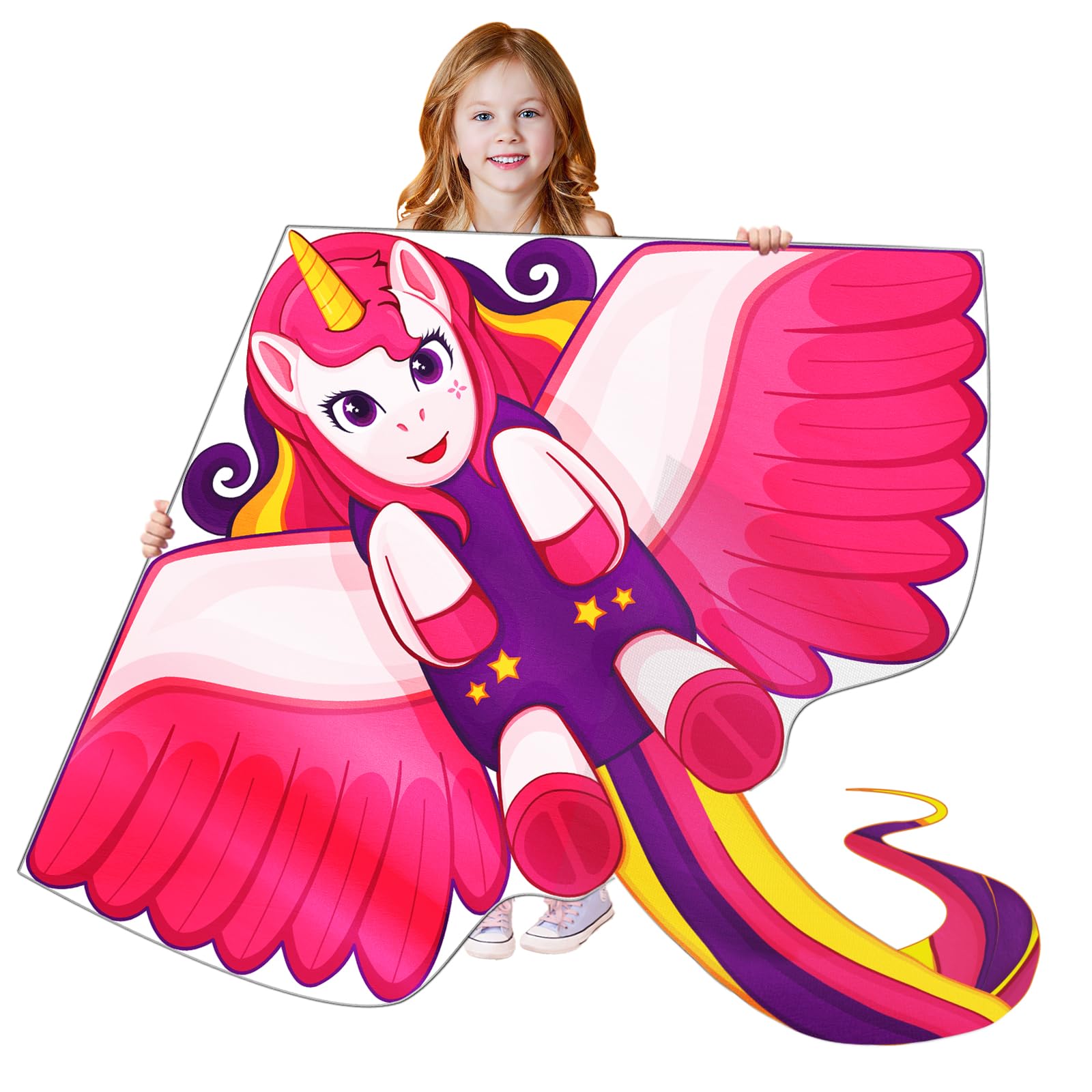 Huge Unicorn Kite for Children Kids Adults Easy to Fly Outdoor Beach Games, Gift Bag with Kites Handle & String - Easy to Assemble & Carry