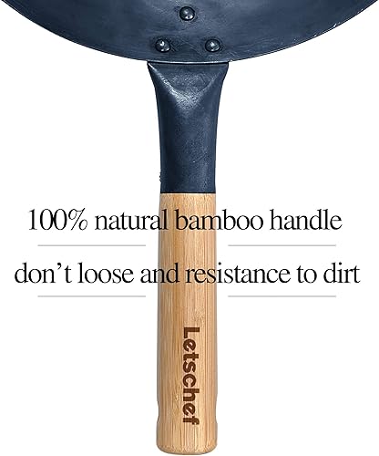 Miniatura 5 de Juego de Wok Pow Wok de acero al carbono, woks de 14 pulgadas y sartenes para freír a mano con fondo redondo chino con anillo, espátulas y